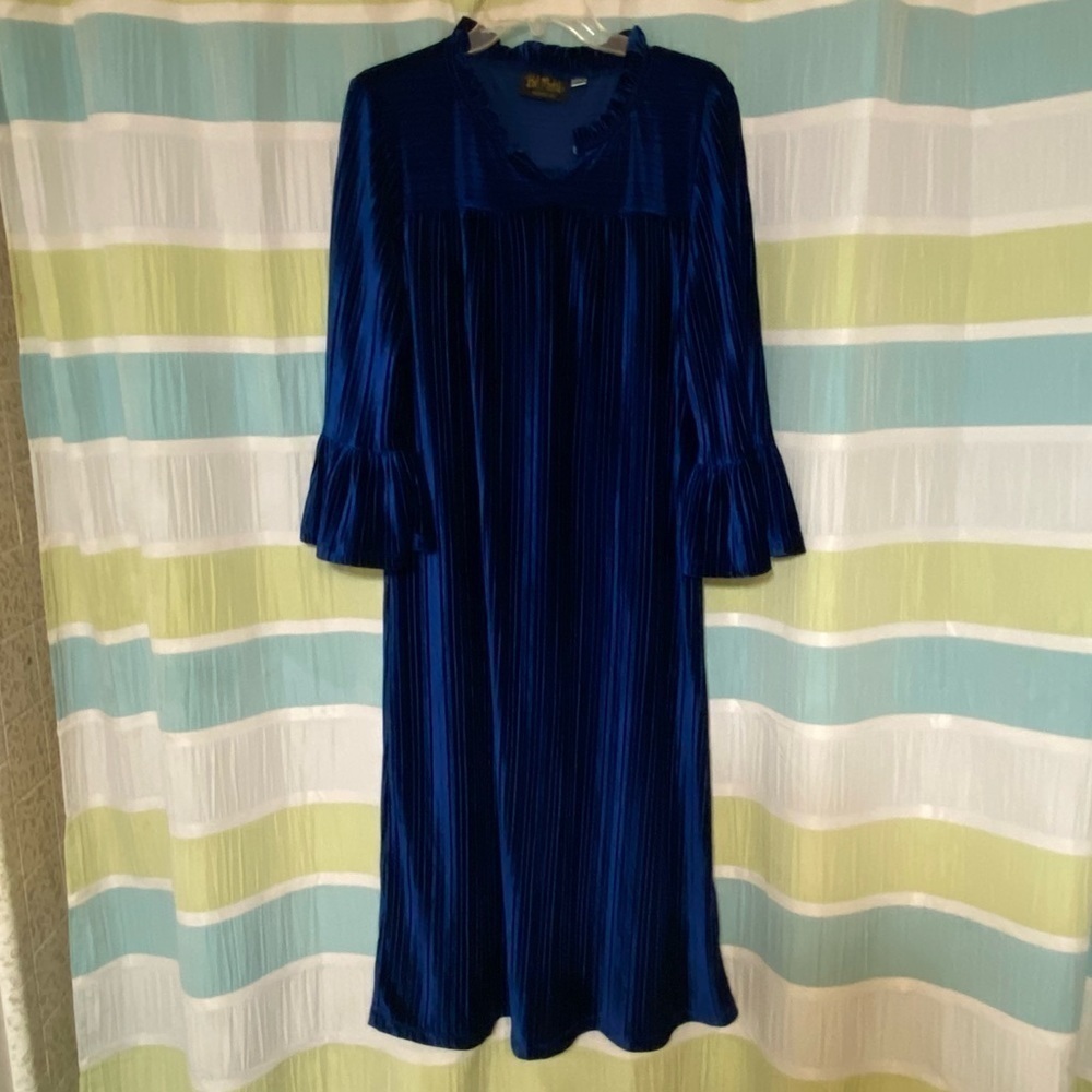 Bob Mackie Blue Velvet Boho Bell Sleeve Dress Sz Medium - Picture 8 of 8